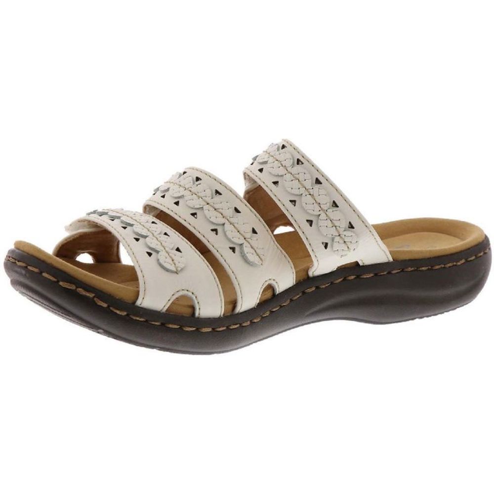Clarks Womens Laurieann Cove White Leather Adjustable Slide Sandals Shoes NWOT